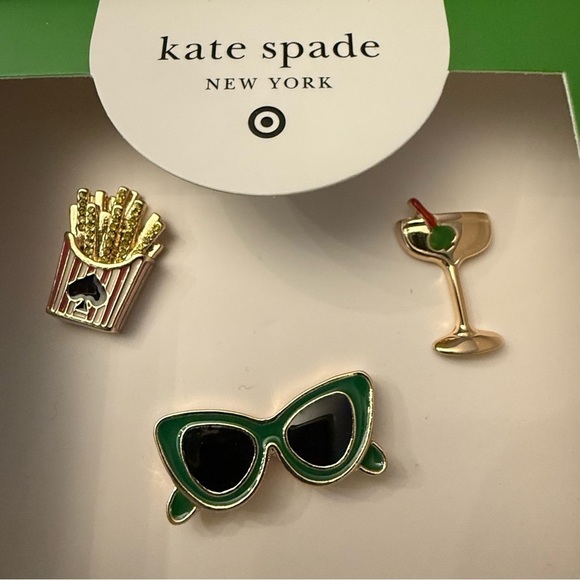 Kate Spade Target 3 Pc Set Novelty Pin Set French Fries Champagne Sunglasses New - Picture 5 of 6